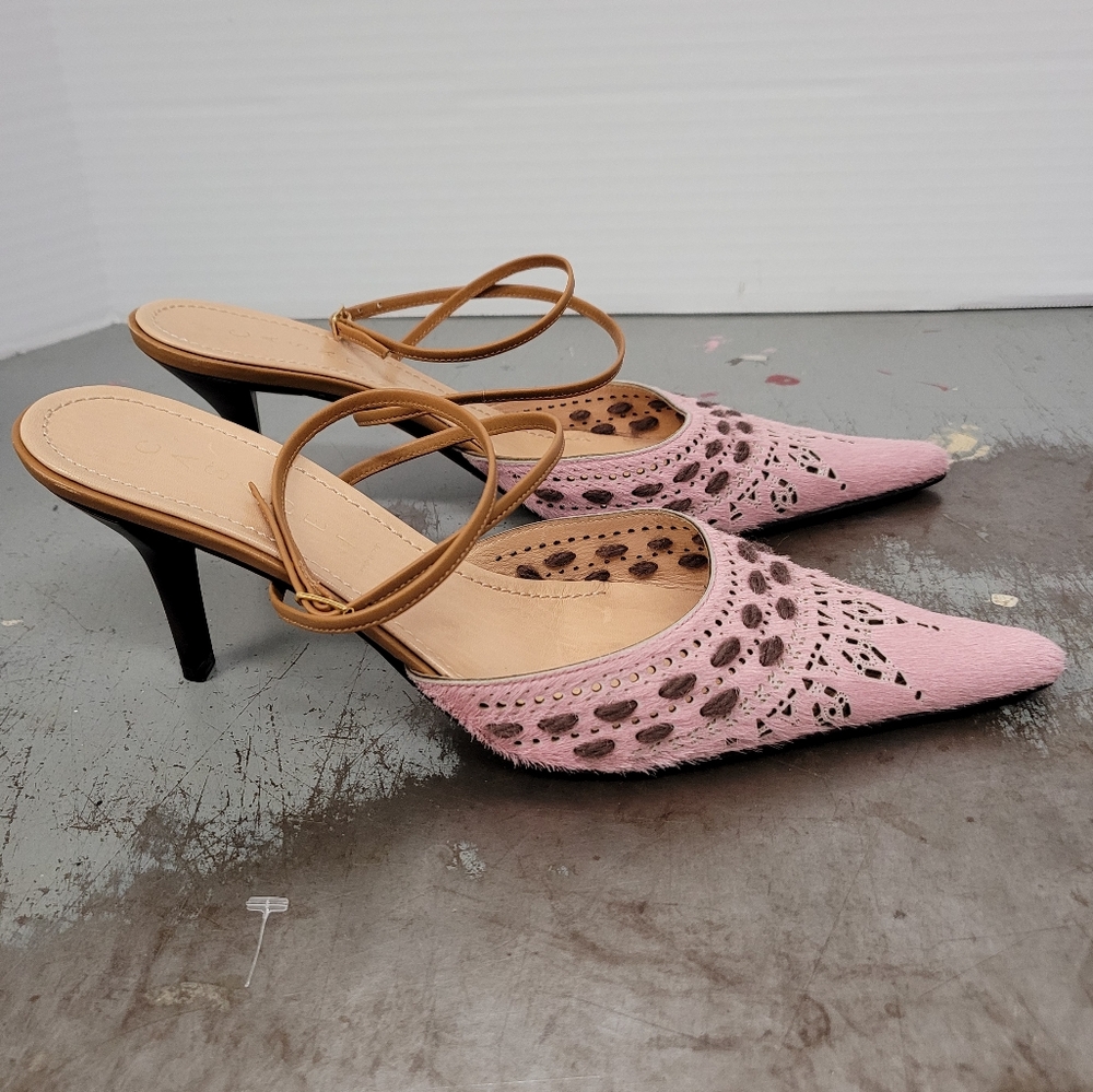 SALE! CASADEI HEELS SZ 8.5 PONY HAIR POINT TOE ANKLE STRAP